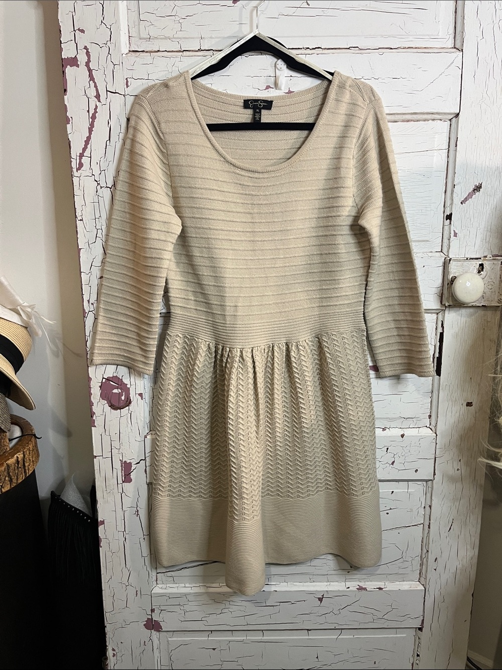 Jessica Simpson Neutral Cream Ribbed Knit Dress Acrylic/Nylon Sz XL